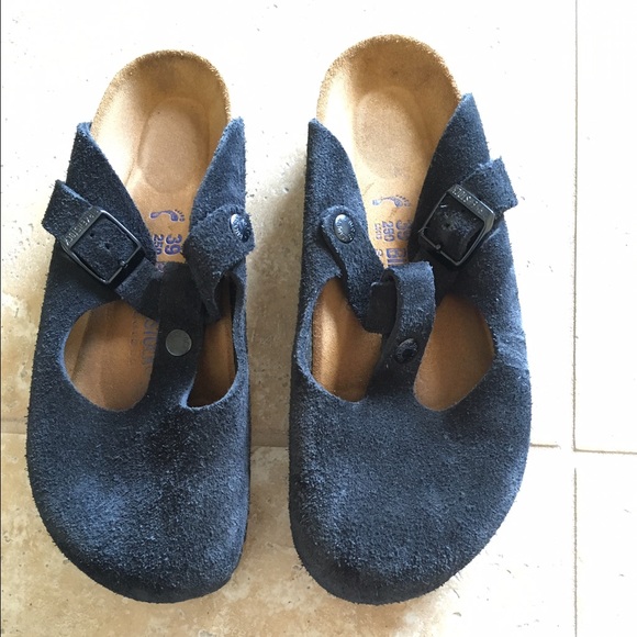 Birkenstocks, black mules in suede