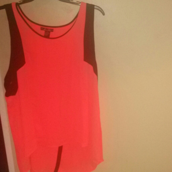 NWOT sheer neon orange hi low open back tank 2X 3X