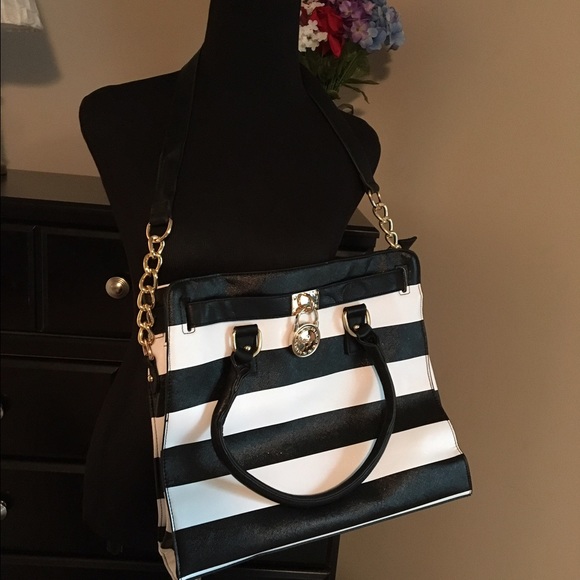 Striped Black and White Tote