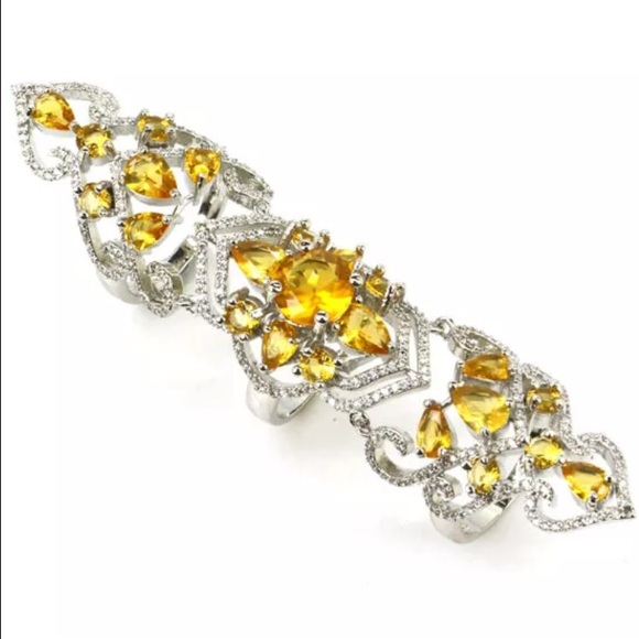 CZ full finger ring silver filled Size 6.5