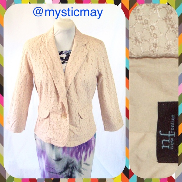 New Frontier Jackets & Blazers - NWT Tan Notch Collar Eyelet Lace Blazer