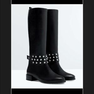 Zara Metal Detail Knee-High Riding Boots - NWT