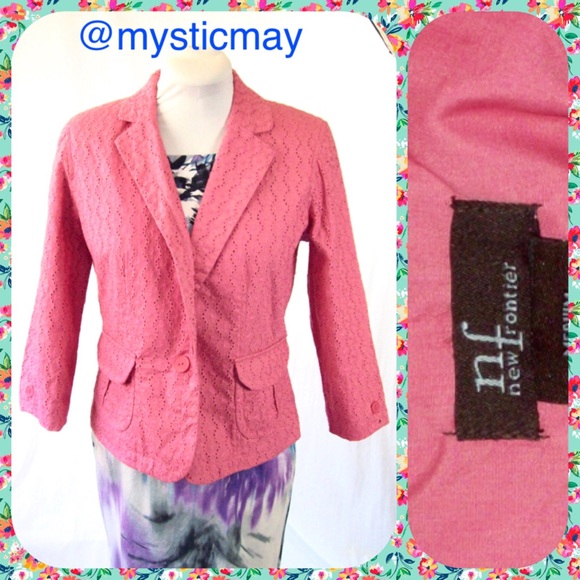 New Frontier Jackets & Blazers - NWT Pink Notch Collar Eyelet Lace Blazer