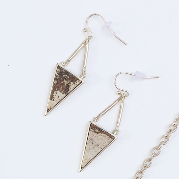 Jewelry - NWT || Gold Natural Stone Triangle Drop Earrings