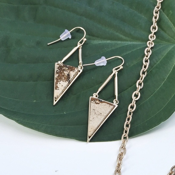 NWT || Gold Natural Stone Triangle Drop Earrings - Picture 2 of 3