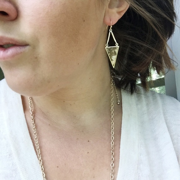 NWT || Gold Natural Stone Triangle Drop Earrings - Picture 3 of 3