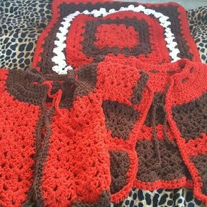 crochet jackets (2) and infant size blanket