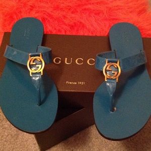 Authentic Gucci Teal Blue Flip flop Slides sz8
