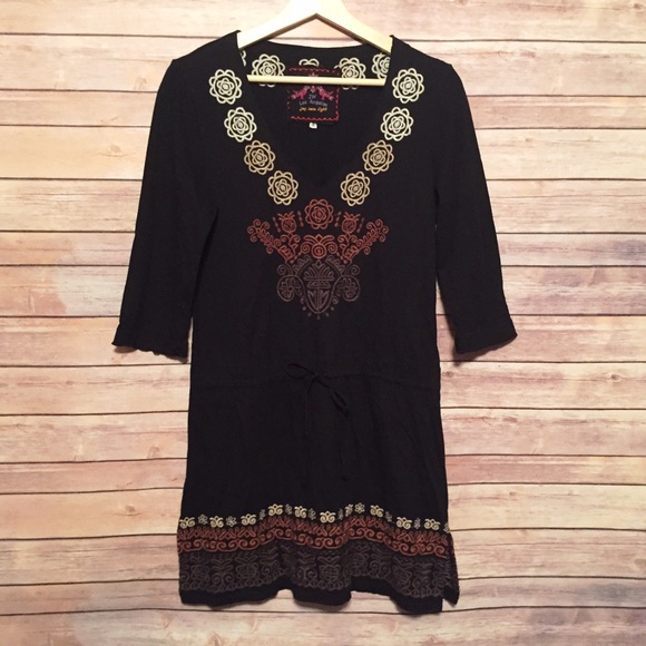 JWLA Johnny Was LA Black Tunic Dress 3/4 Sleeves