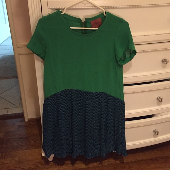 Urban Outfitters Green Drop Waist Pleated Dress