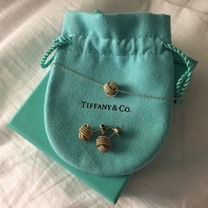 Tiffany & Co. knot silver necklace and earring set