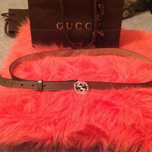 Authentic Gucci thin leather belt Crystal GG Sz95