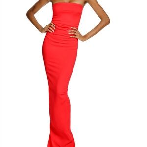 Nicole Bakti Ruffle Back Strapless Dress