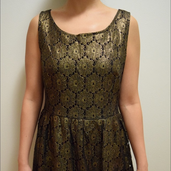 Gold Floral Lace Dress