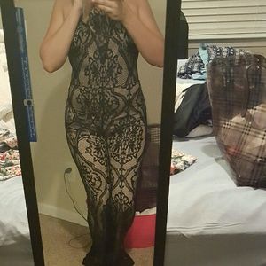 Black lace and tan sleeveless  body suit size M
