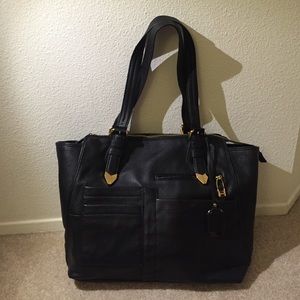 Black Perlina Handbag with Gold Hardware