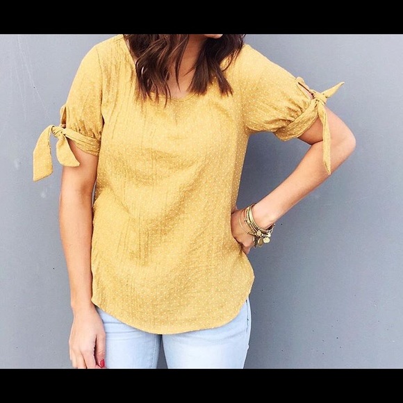 Mustard and white polka dot blouse