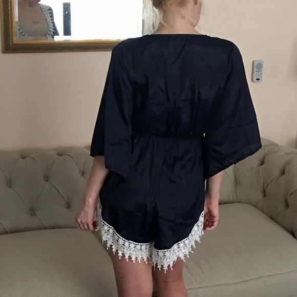 Last One! • Flash Sale • Lace Detailed Navy Romper - Picture 3 of 3