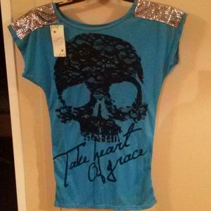 NWT punk goth skull & stud cap T-shirt M L