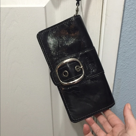 Coach black patent leather clutch