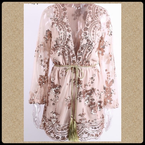 Envy Me Sequin Champagne Rose Gold Romper - Picture 4 of 4