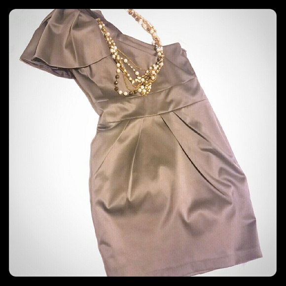 Elegant one shoulder taupe dress