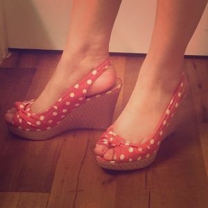 American Eagle Pink&White Polka Dot Wedges💕 Sz7.5