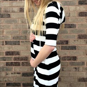 striped dress with hoodie and pocket