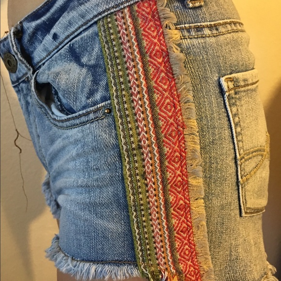 Fringe Embroidered Denim Shorts