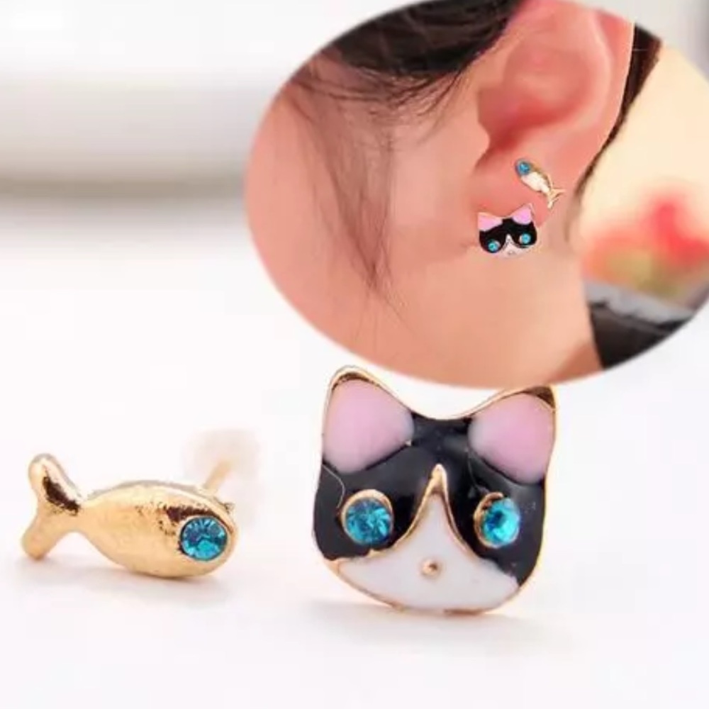 Cat & Fish Earrings - Picture 3 of 8