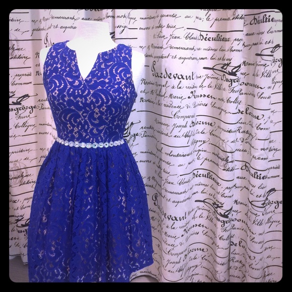Jodi Kristopher xs royal blue & nude lace dress