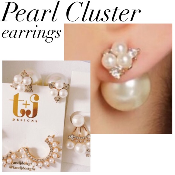 Double Pearl Cluster Earrings - Picture 2 of 4