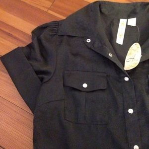 Charcoal button down short sleeve  blouse