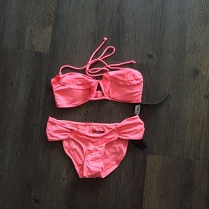 Coral. Ruffle. Bikini.