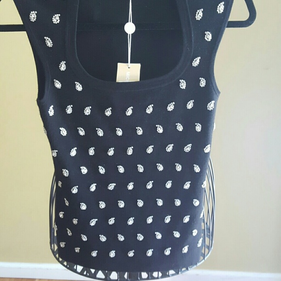 Michael Kors Cap-Sleeve Crystal Beaded Shell - Picture 2 of 4