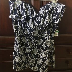 Navy strapless elephant shirt
