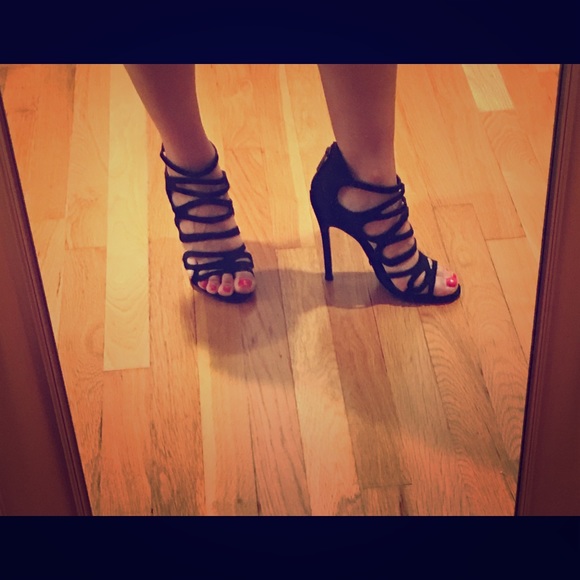 Black faux suede Schutz 6.5 heels