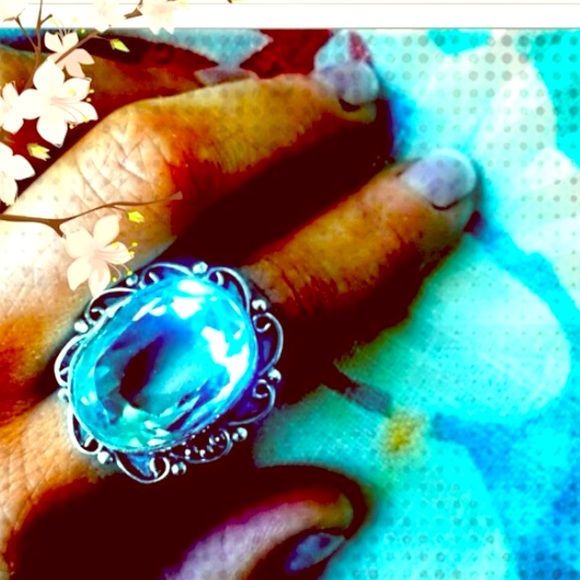 Boho sterling silver blue topaz ring