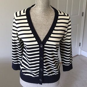Vince Tops - Vince cashmere blend navy/cream striped cardigan