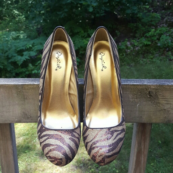 Brown & Gold Sequin Zebra Print Pump - Picture 2 of 4