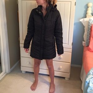 Black winter coat with hood!!
