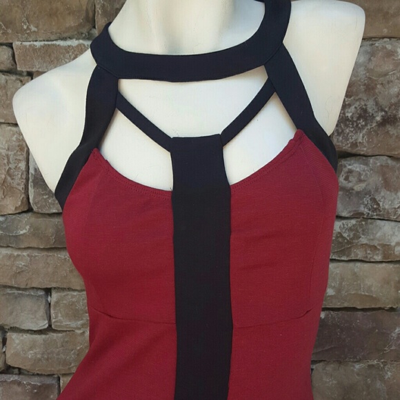 Maroon Bodycon Dress with Black Caging - Picture 2 of 4