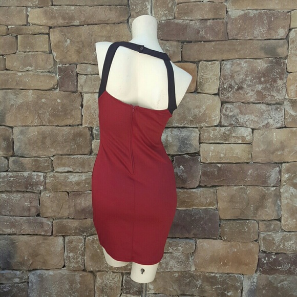 Maroon Bodycon Dress with Black Caging - Picture 3 of 4