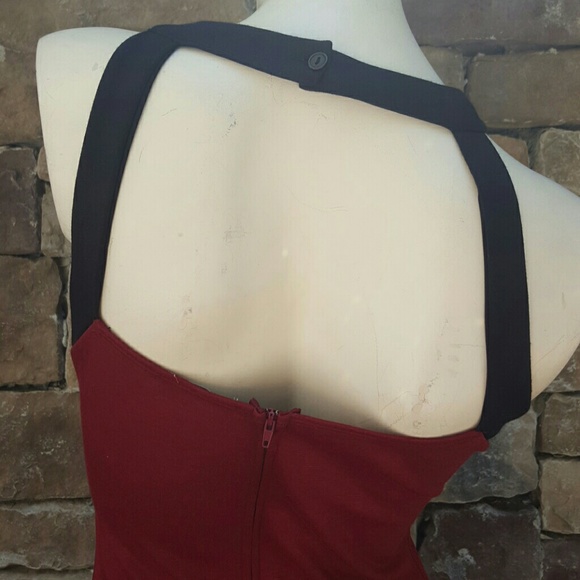 Maroon Bodycon Dress with Black Caging - Picture 4 of 4
