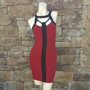 Maroon Bodycon Dress with Black Caging