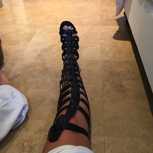 black over knee gladiator sandal