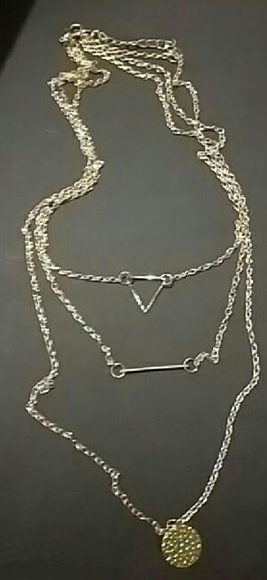 Triangle, Bar and Coin Layered Necklace - Picture 2 of 4