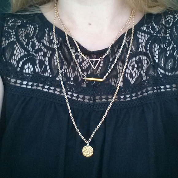 Triangle, Bar and Coin Layered Necklace - Picture 3 of 4