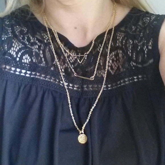 Triangle, Bar and Coin Layered Necklace - Picture 4 of 4