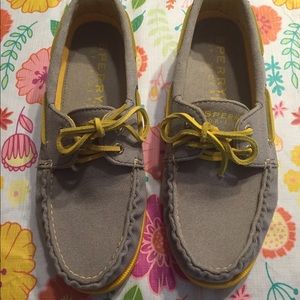 Sperry's canvas gray and yellow